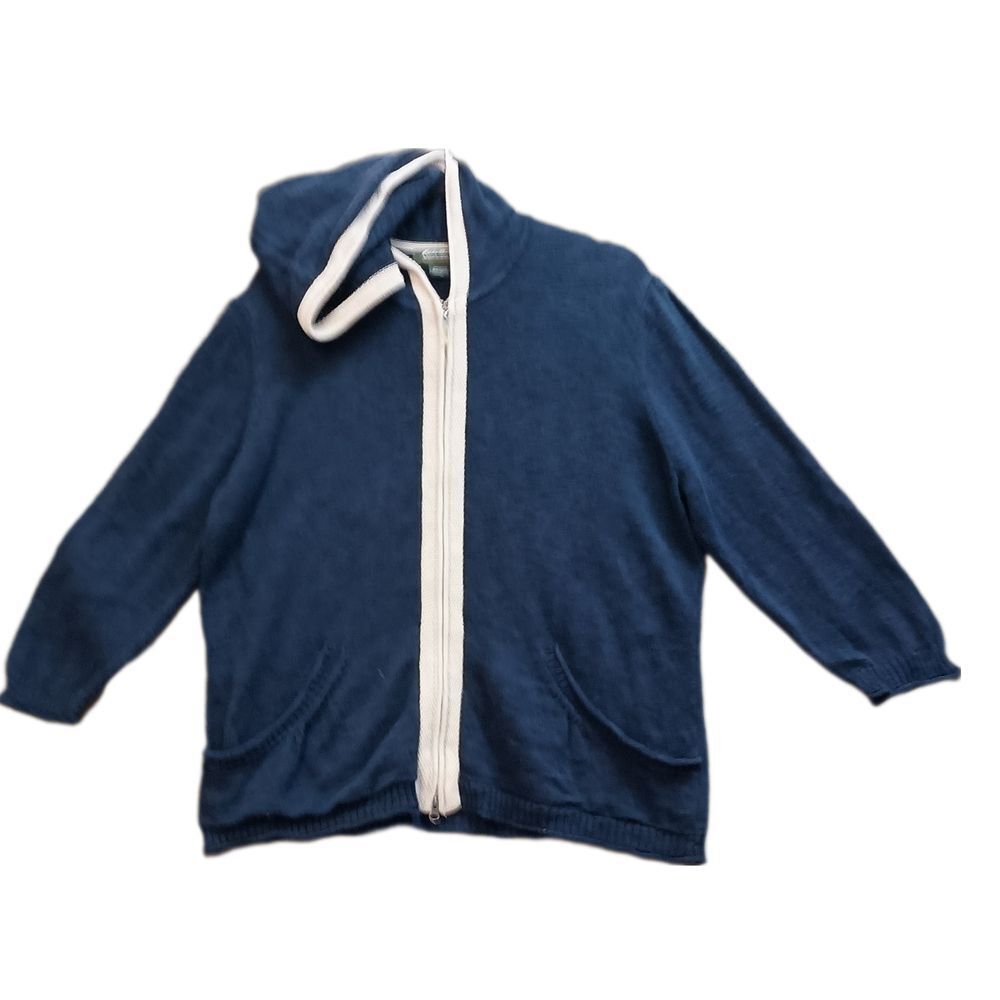 Eddie Bauer Full Zip Hoodie Sweater Knit Cotton Blend Blue XL